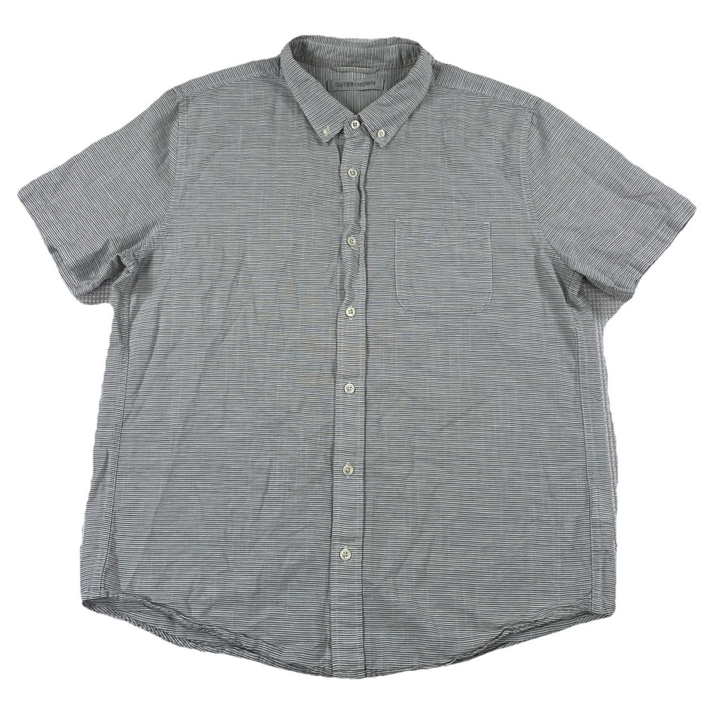 Outerknown Cotton Linen Button Up Shirt Short Sleeve Striped Men's Large